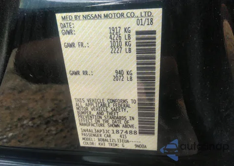 2018 Nissan Altima 2.5 Sv z USA, uszkodzony, nr VIN 1N4AL3AP3JC187488